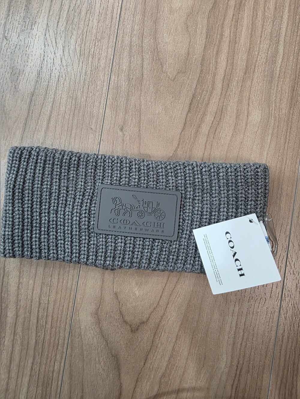 Coach Headband Women OS Grey Logo Ribbed Knit Ear Warmer